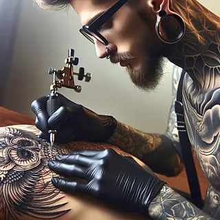 Realistic tattoo artist creating a detailed design