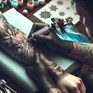 Realistic image of tattoo artist at work